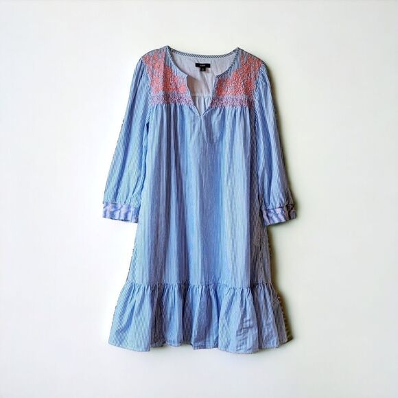 J. Crew Oversized Cotton Long Sleeve Leda‎ Embroidered Stripe Popover Dress S - Picture 3 of 12